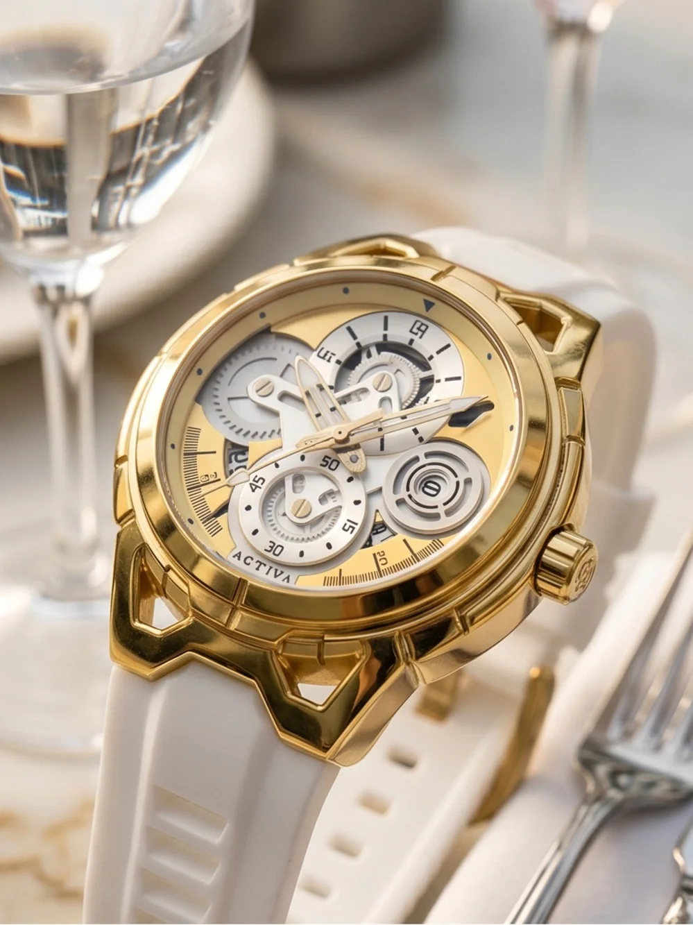 Activa x Invicta Gold-Tone Men's Chronograph Watch with White Strap